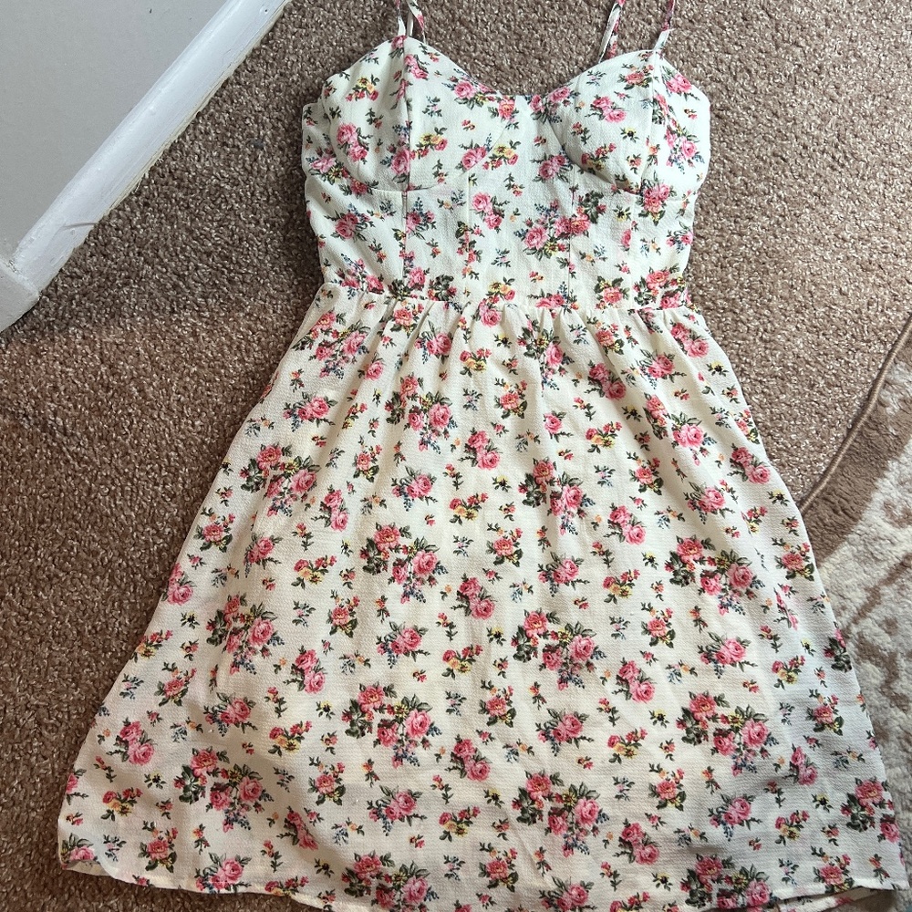 White Flower Print Dress